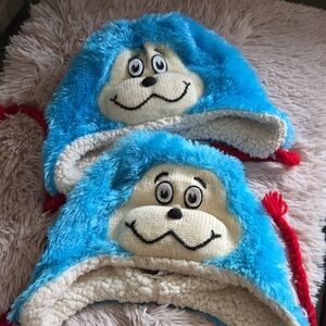 Thing 1 and Thing 2 Children Blue and Off white Wool Winter hats set of 2
